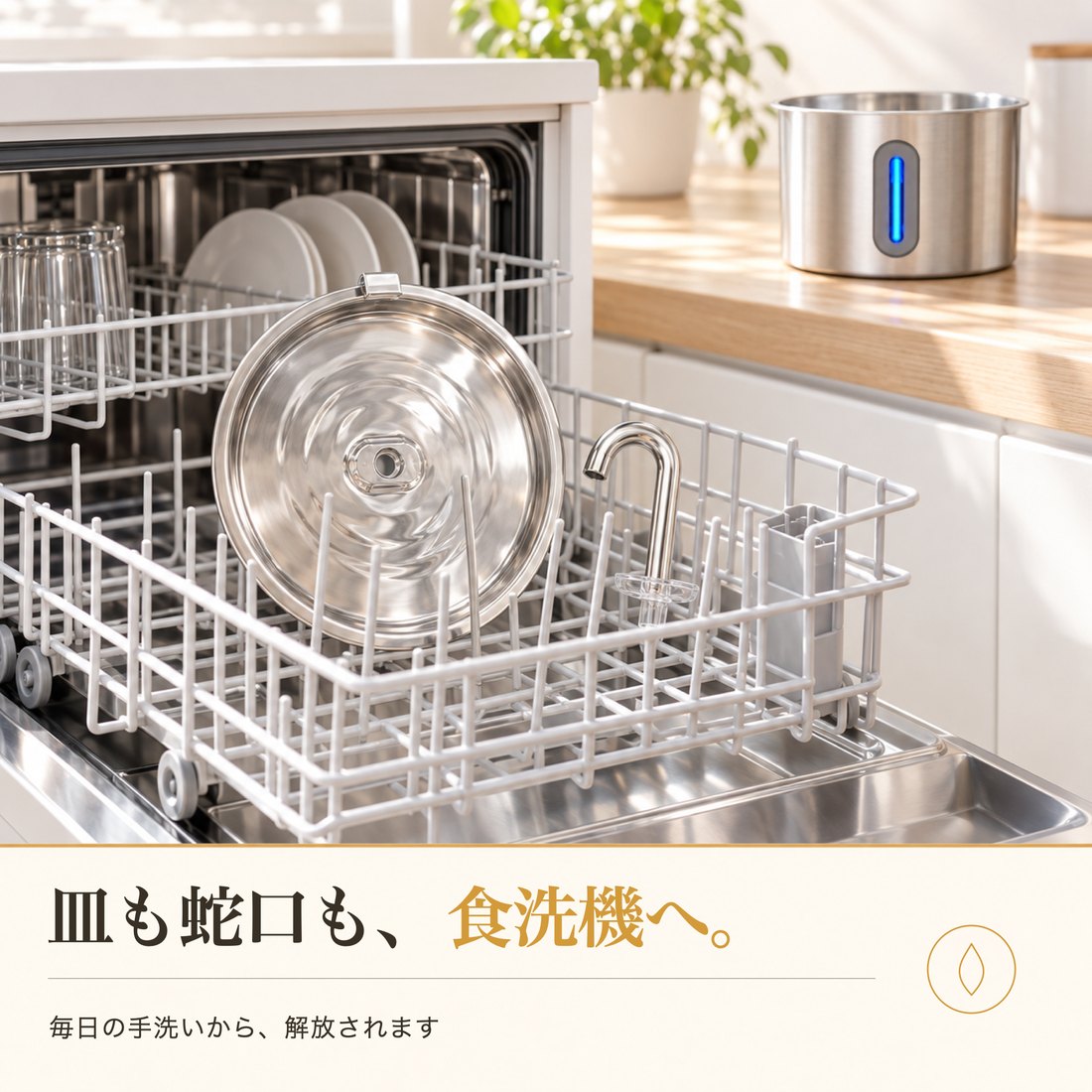 皿も蛇口も、食洗機へ