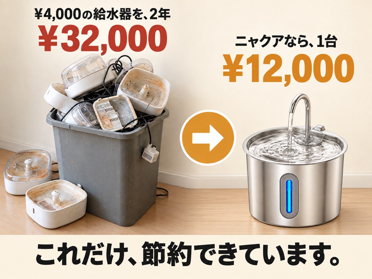 ¥4,000の給水器を2年で¥32,000。ニャクアなら1台¥12,000